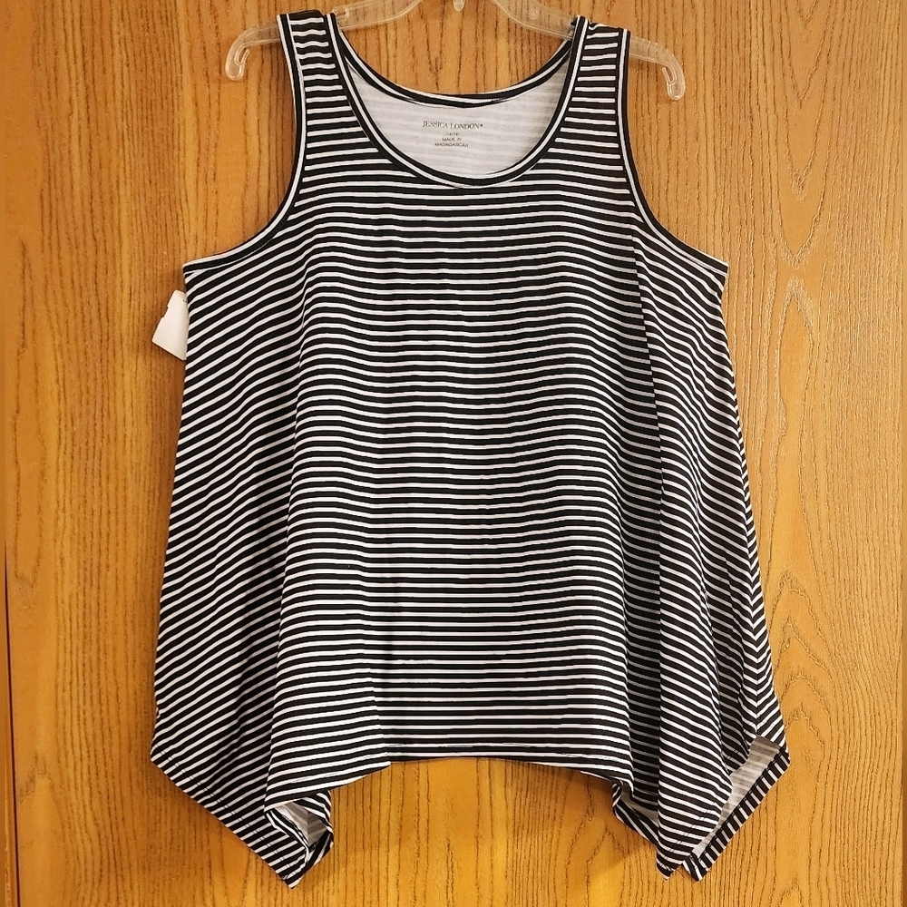 Jessica London Ladies  Black & White Stiped Cotton blend Tank Top SZ 14/16  NWT